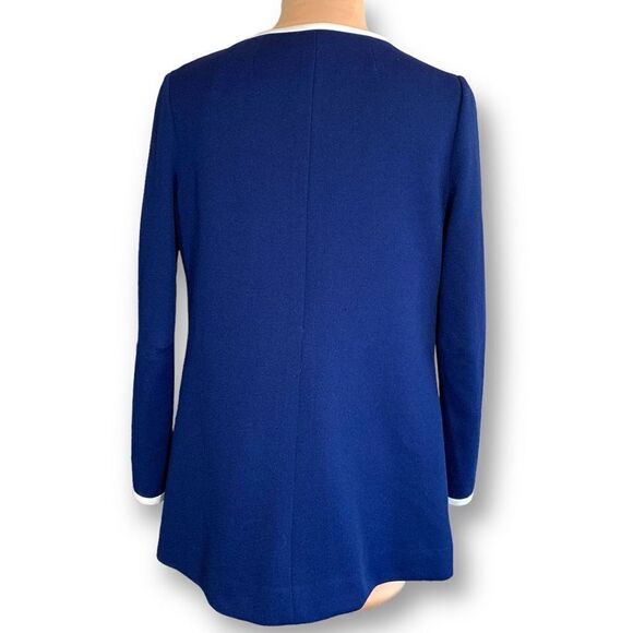 Vintage Judy Wayne Jacket Blue White Open Front Red Geometric Collarless Blazer - Picture 6 of 10